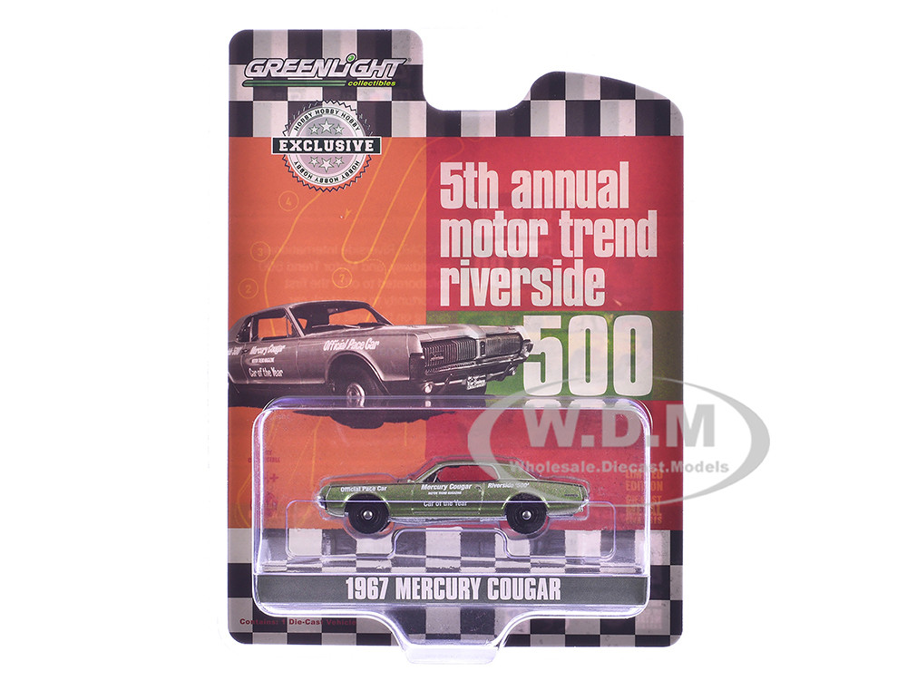 1967 Mercury Cougar "Riverside 500 Official Pace Car - Motor Trend Magazine Car of the Year" Green Metallic "Hobby Exclusive" Series 1/64 Diecast Model Car by Greenlight diecast model