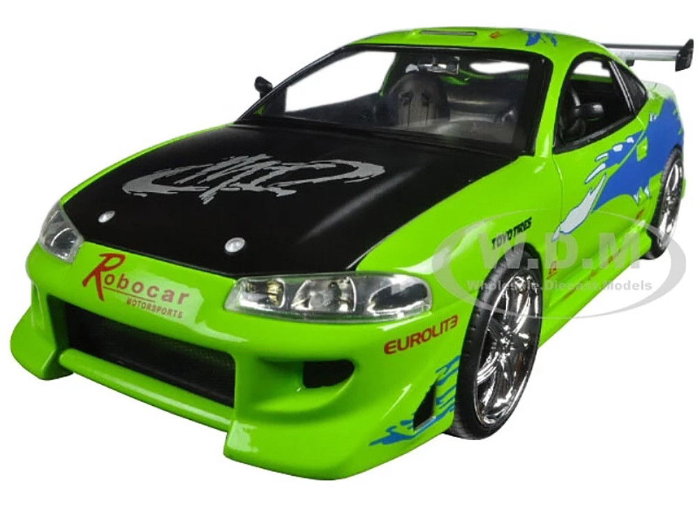 Brian's Mitsubishi Eclipse Green with Black Hood and Graphics "The Fast and The Furious" (2001) Movie "25 Years of Fast & Furious" Series 1/24 Diecast Model Car by Jada diecast model