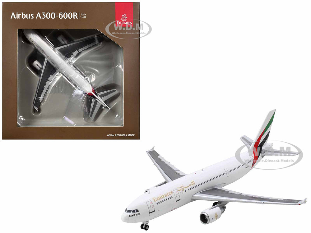 Airbus A300-600R Commercial Aircraft "Emirates Airlines" (A6-EKC) White with Striped Tail 1/400 Diecast Model Airplane by GeminiJets diecast model