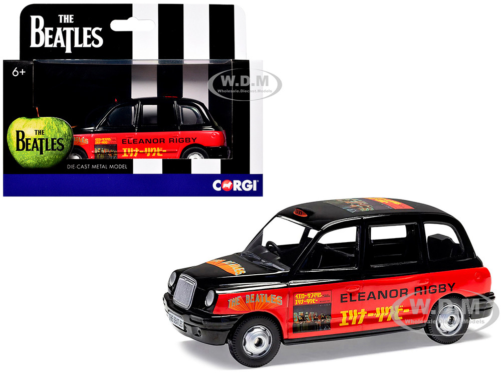 The Beatles London Taxi RHD (Right Hand Drive) "Eleanor Rigby - Yellow Submarine" Black and Red with Graphics Diecast Model Car by Corgi diecast model