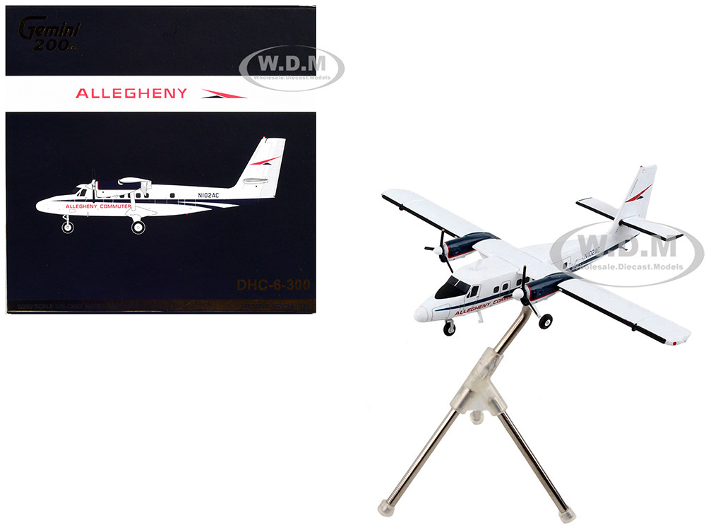De Havilland DHC-6-300 Commercial Aircraft "Allegheny Airlines" White with Blue Stripes "Gemini 200" Series 1/200 Diecast Model Airplane by GeminiJets diecast model