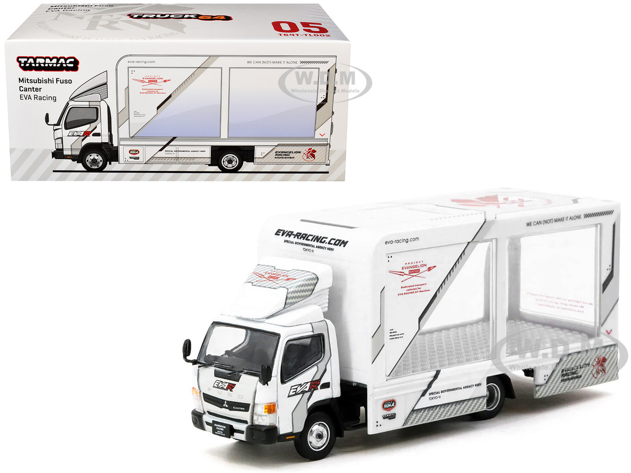 Mitsubishi Fuso Canter Mobile Display Truck RHD (Right Hand Drive) "EVA Racing" White with Graphics "Truck64" Series 1/64 Diecast Model Car by Tarmac Works diecast model