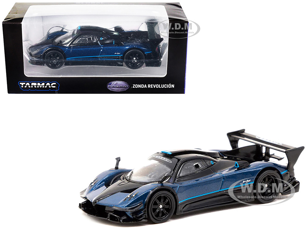 Pagani Zonda Revolucion Blue Metallic and Black with Light Blue Stripes "Global64" Series 1/64 Diecast Model Car by Tarmac Works diecast model