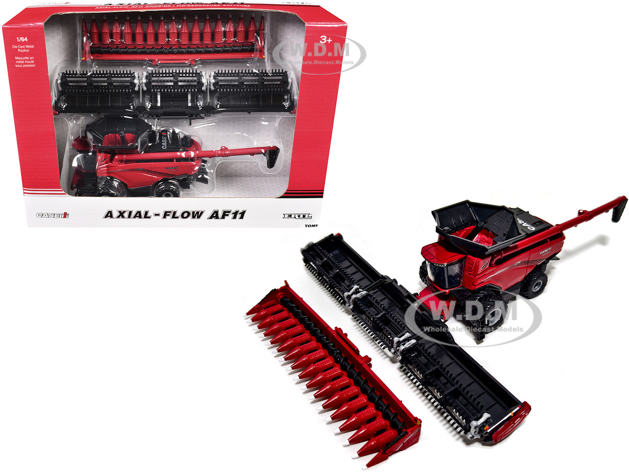 Case IH Axial-Flow AF11 Combine with 16-Row Corn Head and Draper Grain Head Red 1/64 Diecast Model by ERTL TOMY diecast model