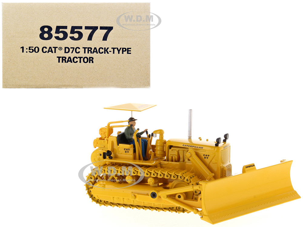 CAT Caterpillar D7C Track-Type Tractor Dozer Yellow with Operator "Vintage Series" 1/50 Diecast Model by Diecast Masters diecast model