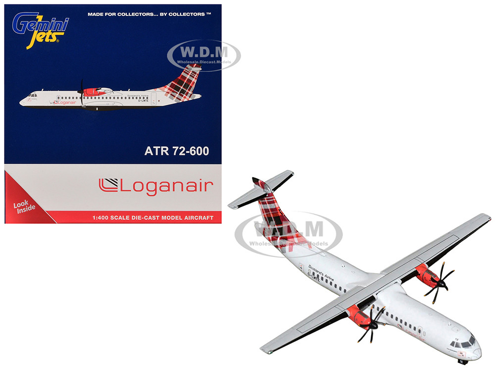 ATR 72-600 Commercial Aircraft "Loganair - Scotland's Airline" (G-LMTE) White with Red Plaid Tail 1/400 Diecast Model Airplane by GeminiJets diecast model