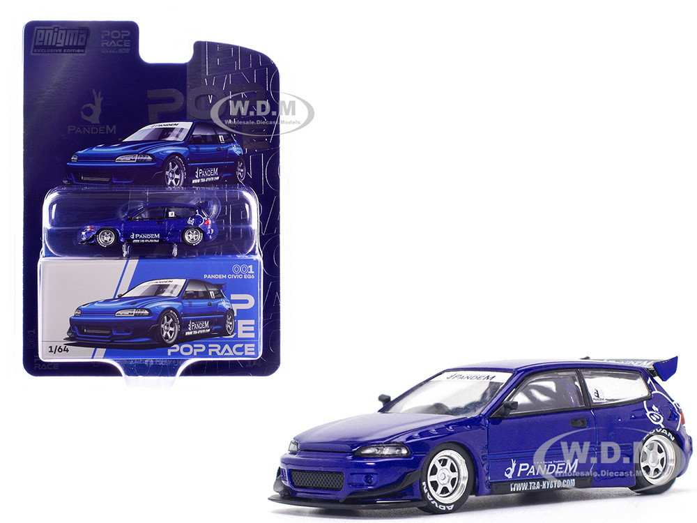 Pandem Civic EG6 RHD (Right Hand Drive) Blue Metallic "Enigma Exclusive Edition" 1/64 Diecast Model Car by Pop Race diecast model