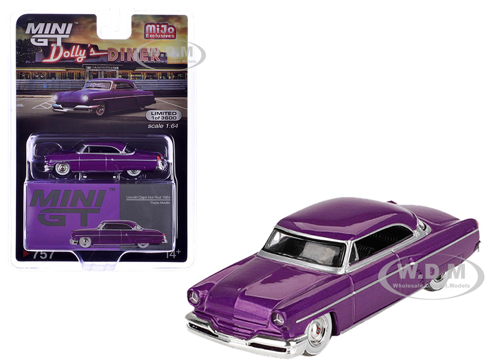 1954 Lincoln Capri Hot Rod Purple Metallic Limited Edition to 3600 pieces Worldwide 1/64 Diecast Model Car by Mini GT diecast model