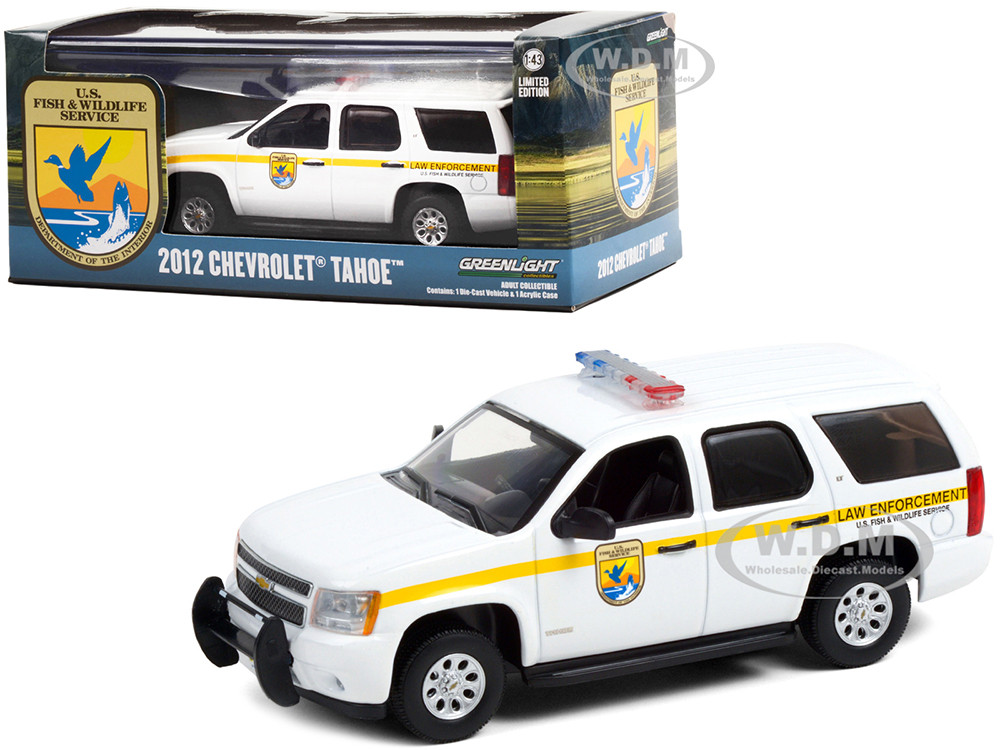 2012 Chevrolet Tahoe White with Yellow Stripes "U.S. Fish & Wildlife Service Law Enforcement" 1/43 Diecast Model Car by Greenlight diecast model