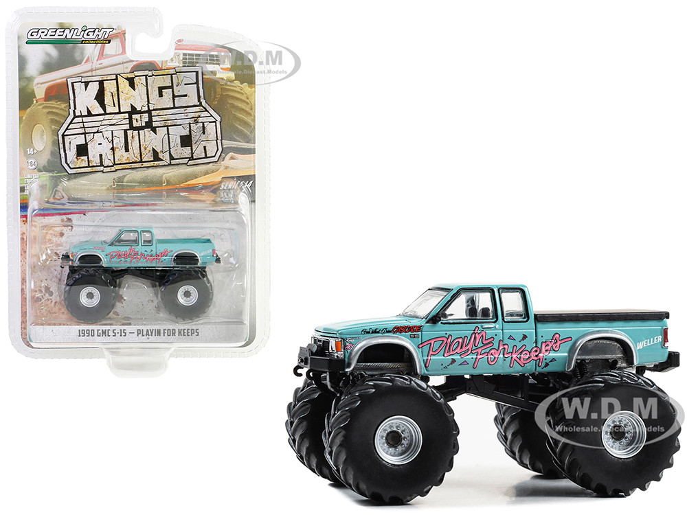 1990 GMC S-15 Monster Truck Light Blue "Playin' for Keeps" "Kings of Crunch" Series 14 1/64 Diecast Model Car by Greenlight diecast model