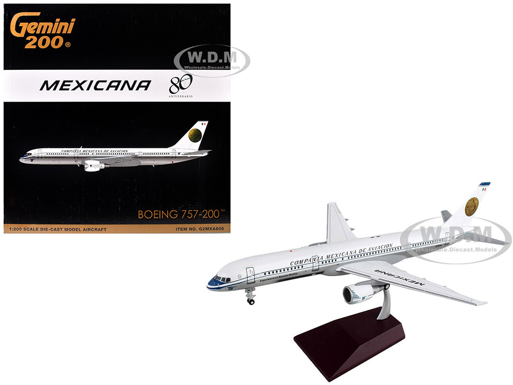 Boeing 757-200 Commercial Aircraft "Mexicana Retro Livery" (N380RM) White with Tail Graphics "Gemini 200" Series 1/200 Diecast Model Airplane by GeminiJets diecast model