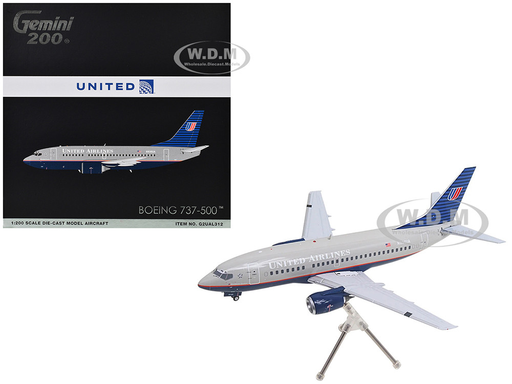 Boeing 737-500 Commercial Aircraft "United Airlines - Classic 737 Series" (N936UA) Gray with Blue Tail "Gemini 200" Series 1/200 Diecast Model Airplane by GeminiJets diecast model