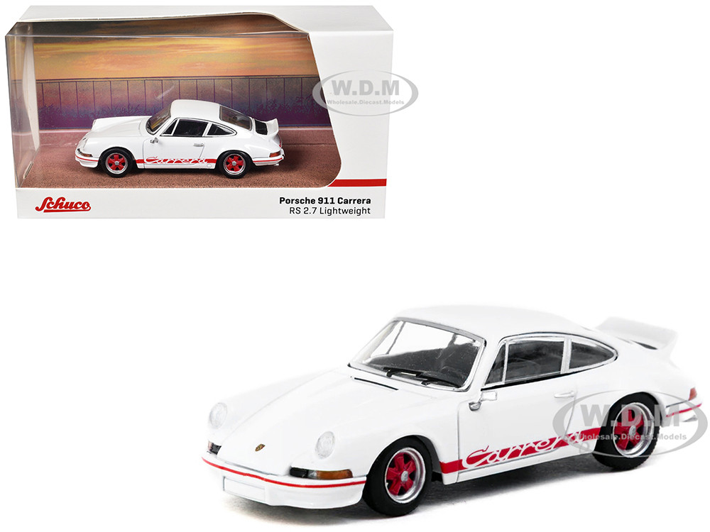Porsche 911 Carrera RS 2.7 Lightweight White with Red Stripes "Collab64" Series 1/64 Diecast Model Car by Schuco & Tarmac Works diecast model