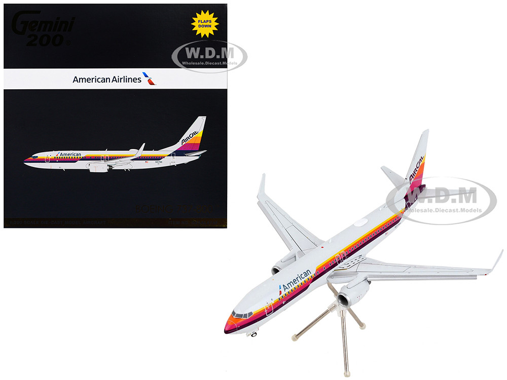 Boeing 737-800 Commercial Aircraft with Flaps Down "American Airlines - AirCal" Gray with Stripes "Gemini 200" Series 1/200 Diecast Model Airplane by GeminiJets diecast model