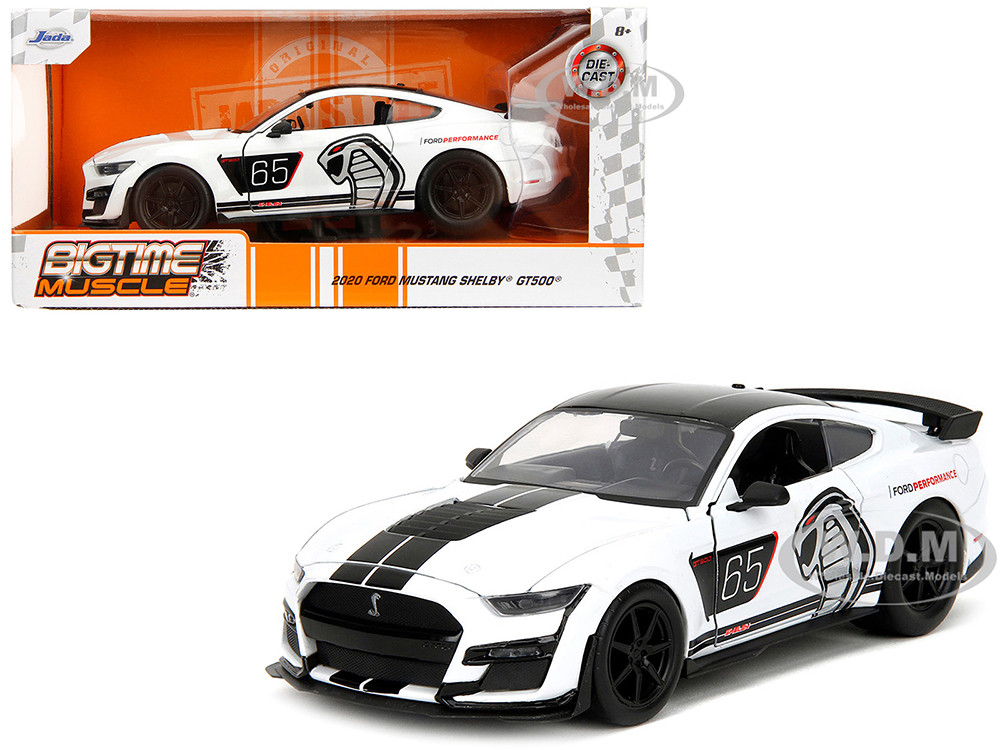 2020 Ford Mustang Shelby GT500 #65 White with Black Top and Stripes "Ford Performance" "Bigtime Muscle" Series 1/24 Diecast Model Car by Jada diecast model