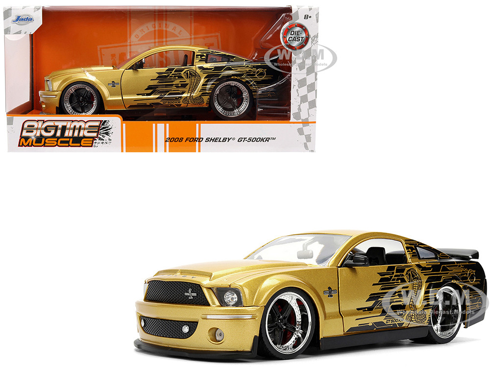 2008 Ford Shelby Mustang GT-500KR Gold Metallic and Black with Graphics "Bigtime Muscle" Series 1/24 Diecast Model Car by Jada diecast model