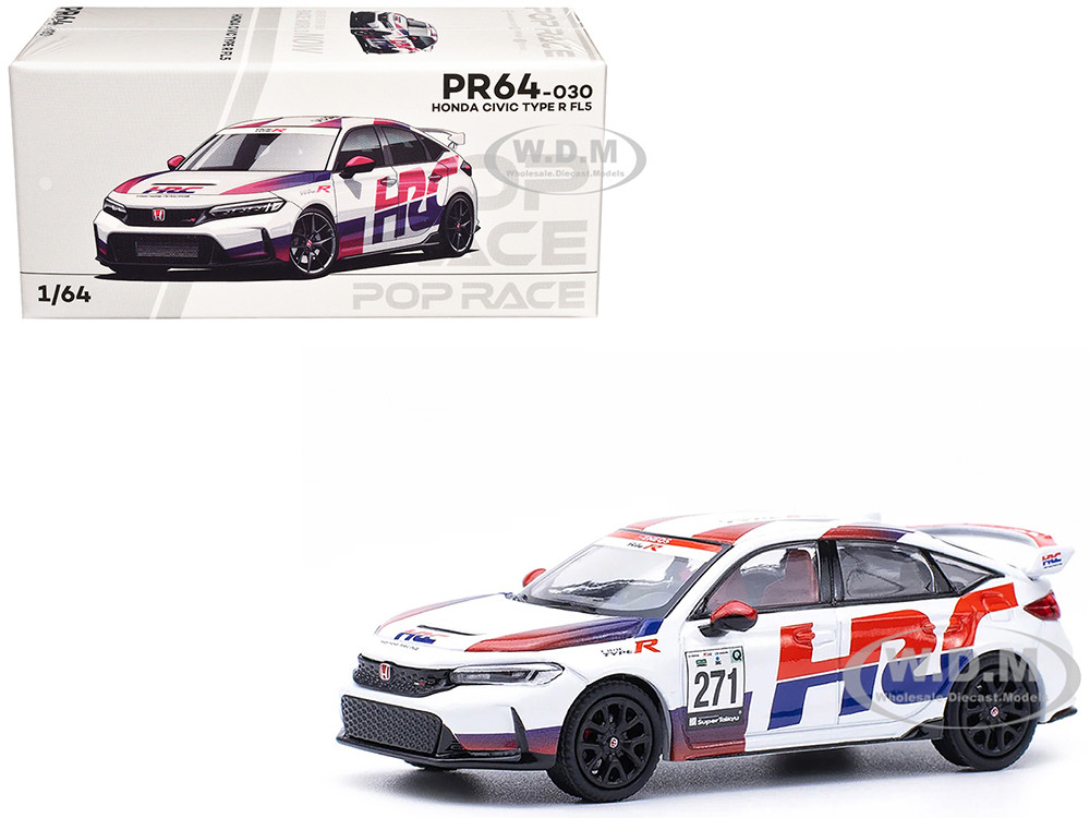 Honda Civic Type R FL5 "HRC - Honda Racing" White with Graphics 1/64 Diecast Model Car by Pop Race diecast model