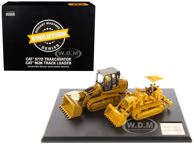 CAT Caterpillar 977D Traxcavator (Circa 1955-1960) and CAT Caterpillar 963K Track Loader (Current) with Operators "Evolution Series" 1/50 Diecast Models by Diecast Masters diecast model