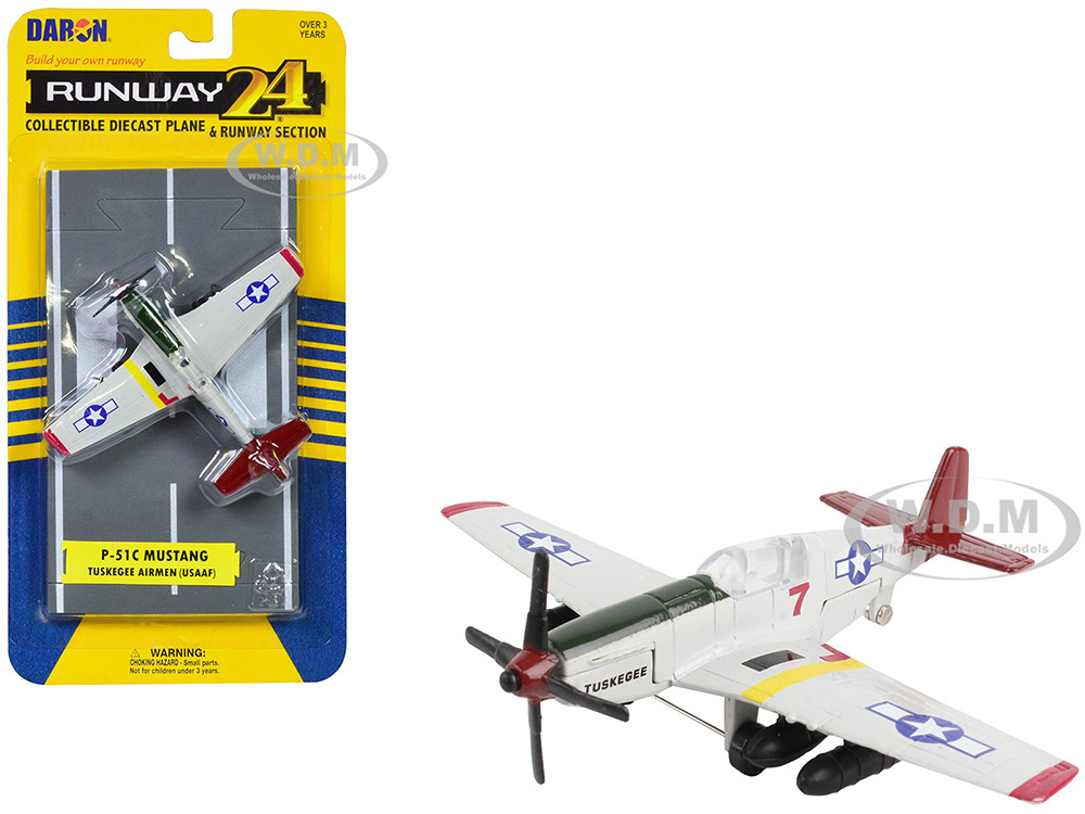 North American P-51C Mustang Fighter Aircraft Gray "Tuskegee Airmen-United States Army Air Force" with Runway Section Diecast Model Airplane by Runway24 diecast model