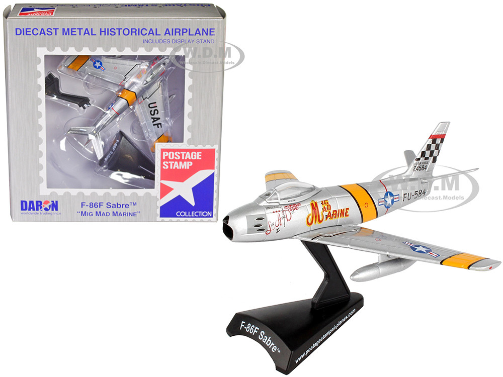 North American F-86F Sabre Fighter Aircraft "Mig Mad Marine" United States Air Force 1/110 Diecast Model Airplane by Postage Stamp diecast model