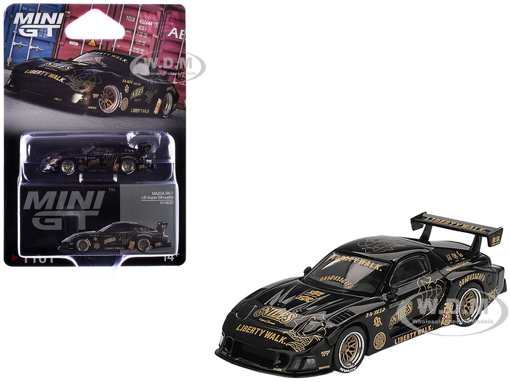 Mazda RX-7 LB-Super Silhouette "FD-NILES" Black with Gold Graphics Limited Edition 1/64 Diecast Model Car by Mini GT diecast model