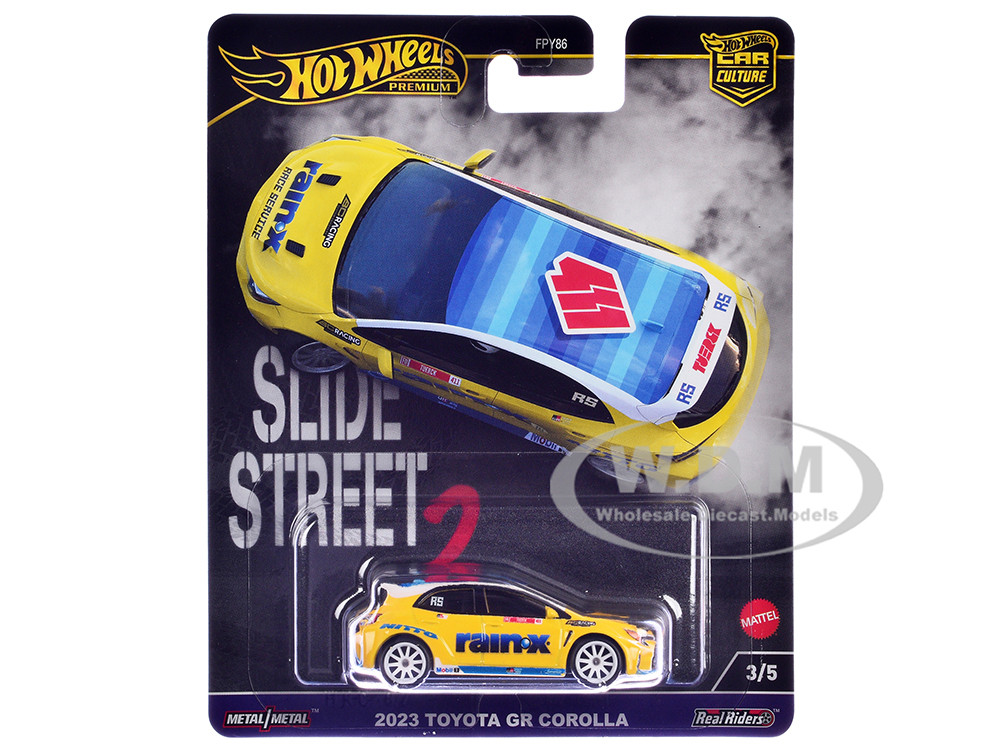 2023 Toyota GR Corolla "Rain X" Yellow "Slide Street 2" Series Diecast Model Car by Hot Wheels diecast model