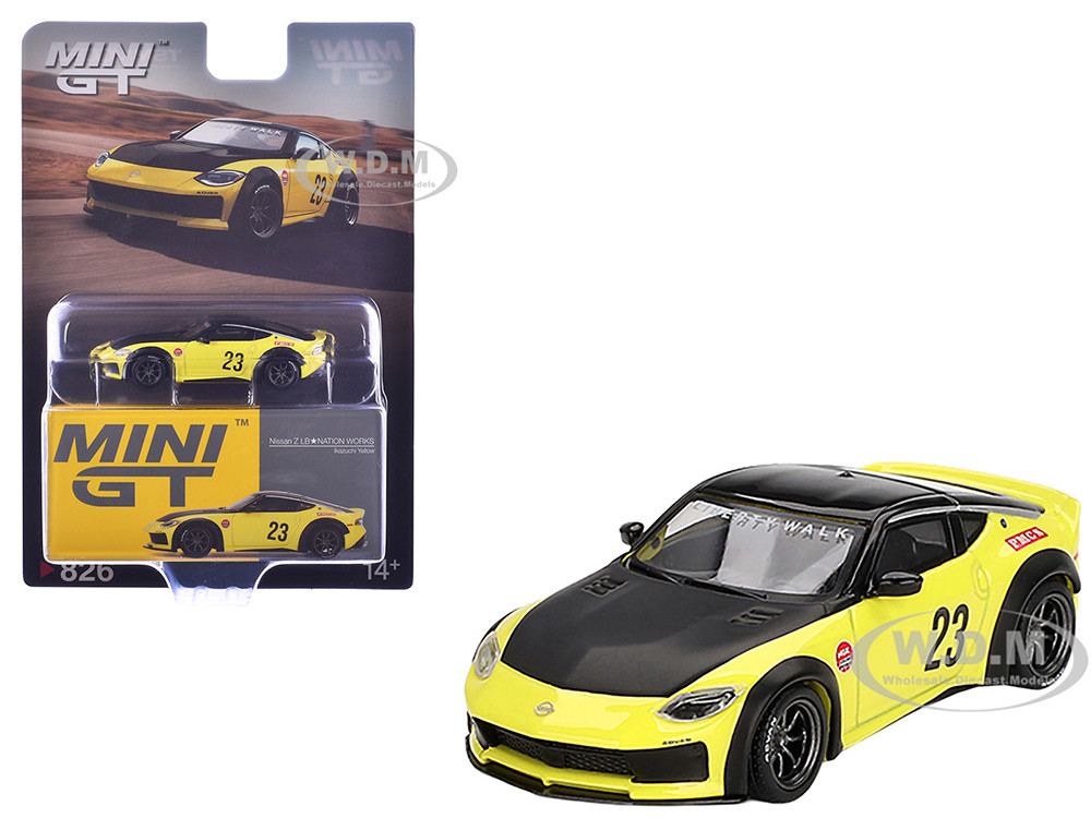 Nissan Z "LB-Nation Works" #23 Ikazuchi Yellow with Black Hood and Top Limited Edition 1/64 Diecast Model Car by Mini GT diecast model