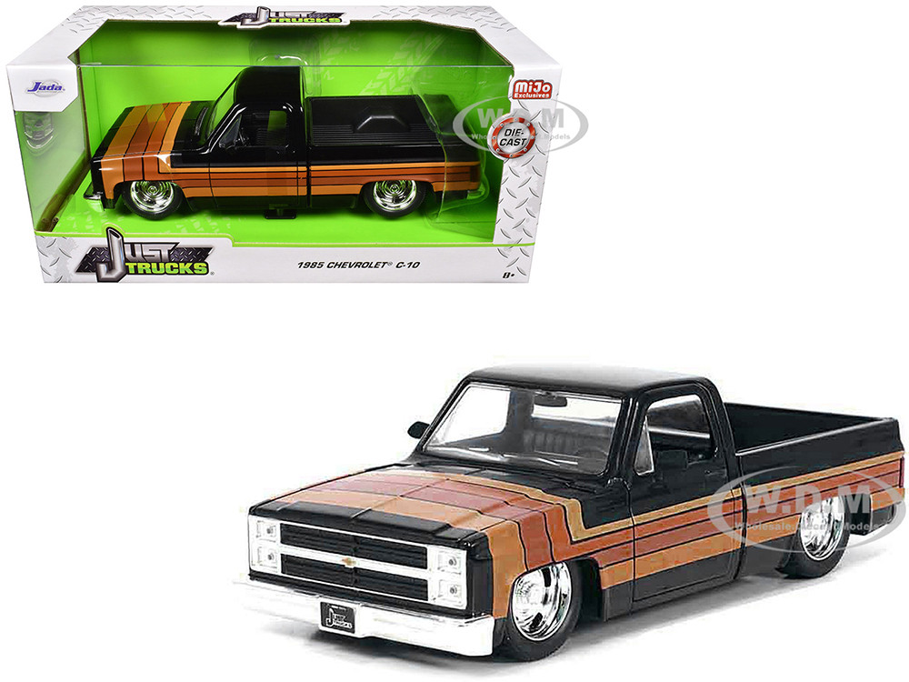 1985 Chevrolet C-10 Pickup Truck Black with Stripes and GM Rally Wheels "Just Trucks" Series 1/24 Diecast Model Car by Jada diecast model