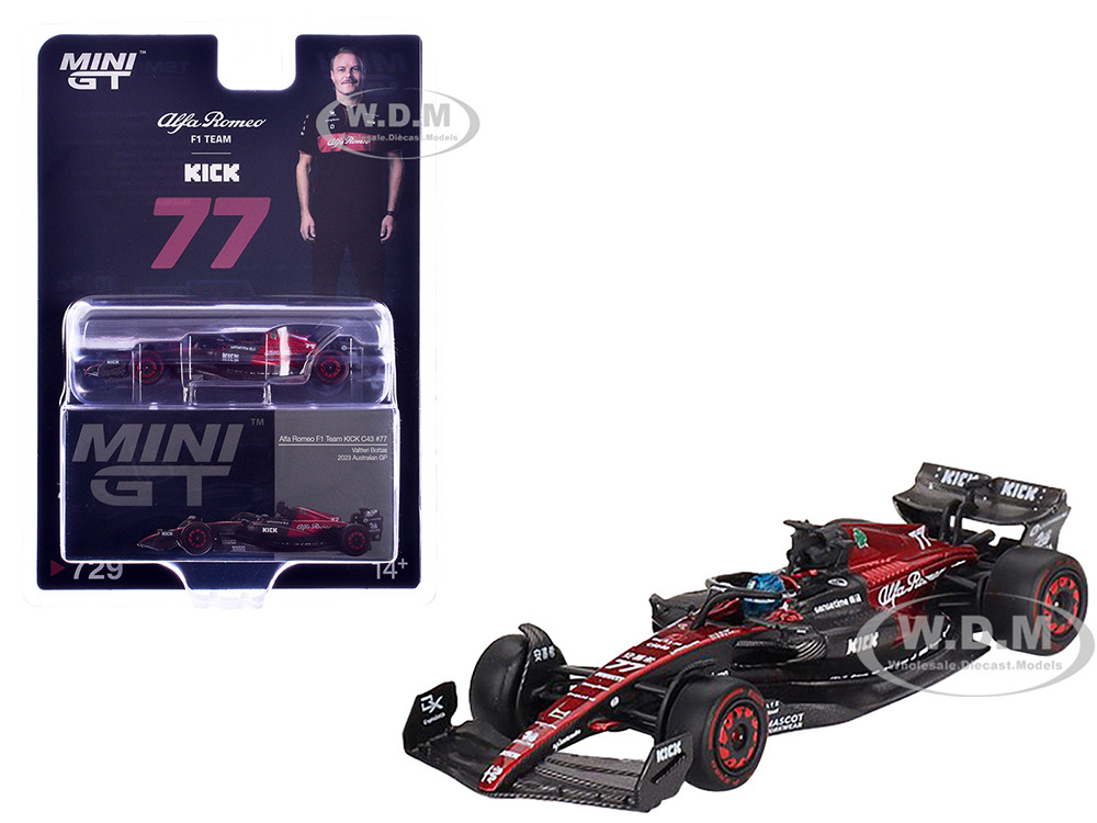 Alfa Romeo C43 #77 Valtteri Bottas "Alfa Romeo F1 Team Kick" Formula One F1 "Australian GP" (2023) Limited Edition 1/64 Diecast Model Car by Mini GT diecast model