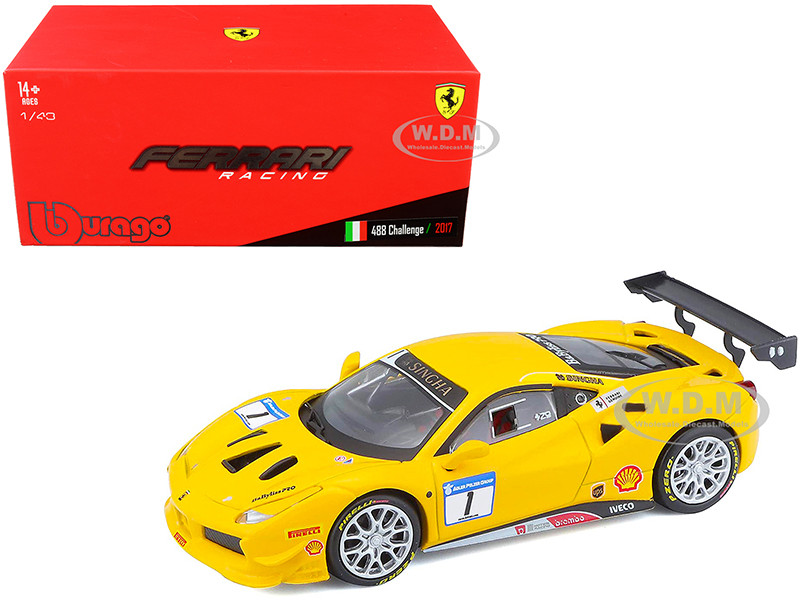 2017 Ferrari 488 Challenge #1 Yellow 1/43 Diecast Model Car by Bburago diecast model