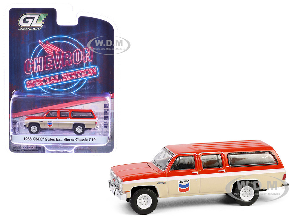 1988 GMC Suburban Sierra Classic C10 "Chevron" Orange and Beige with White Stripes "Chevron Special Edition" Series 1 1/64 Diecast Model Car by Greenlight diecast model
