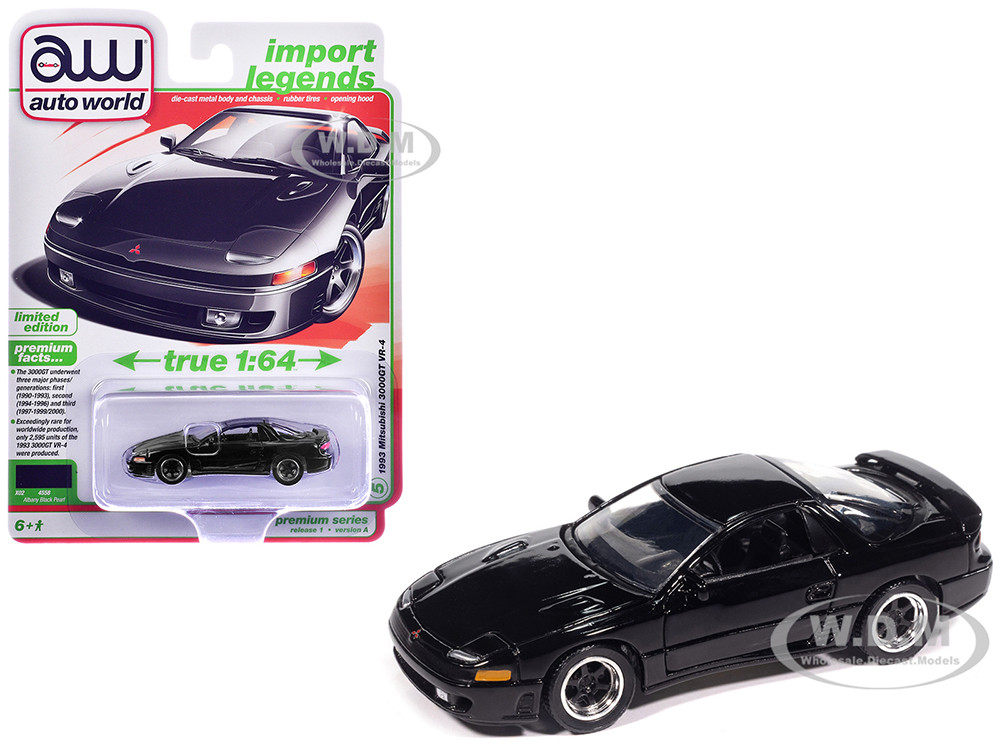 1993 Mitsubishi 3000GT VR-4 Albany Black Pearl "Import Legends" Series 1/64 Diecast Model Car by Auto World diecast model