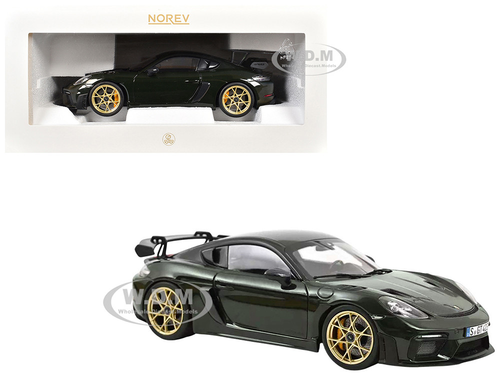 2023 Porsche Cayman GT4 RS Weissach Pack Brewster Green with Carbon Hood 1/18 Diecast Model Car by Norev diecast model