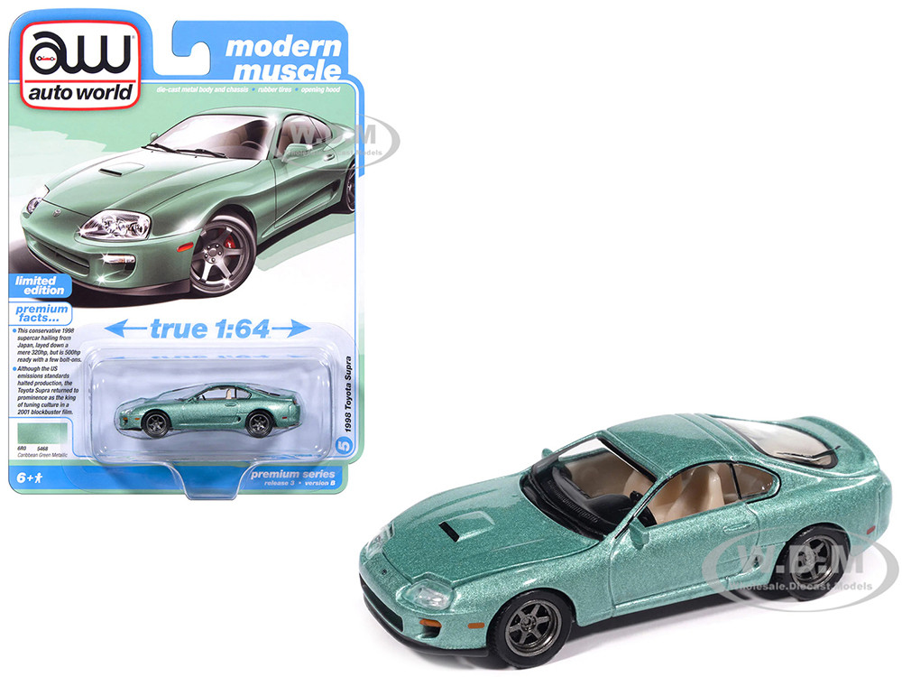 1998 Toyota Supra Caribbean Green Metallic "Modern Muscle" Series 1/64 Diecast Model Car by Auto World diecast model