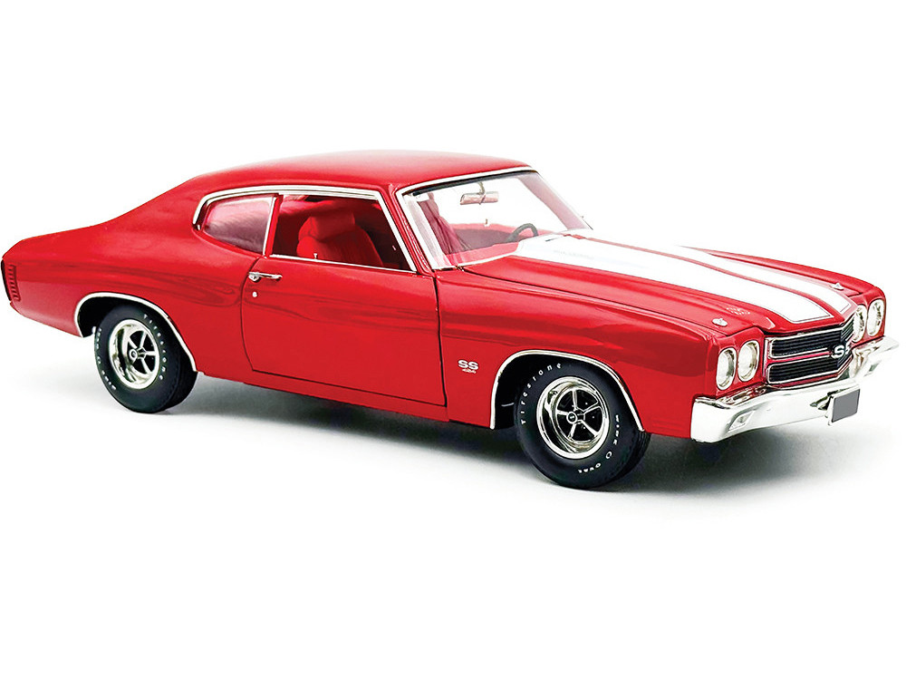 1970 Chevrolet Chevelle SS 454 LS6 Cranberry Red with White Stripes and Red Interior Limited Edition to 454 pieces Worldwide 1/18 Diecast Model Car by ACME diecast model