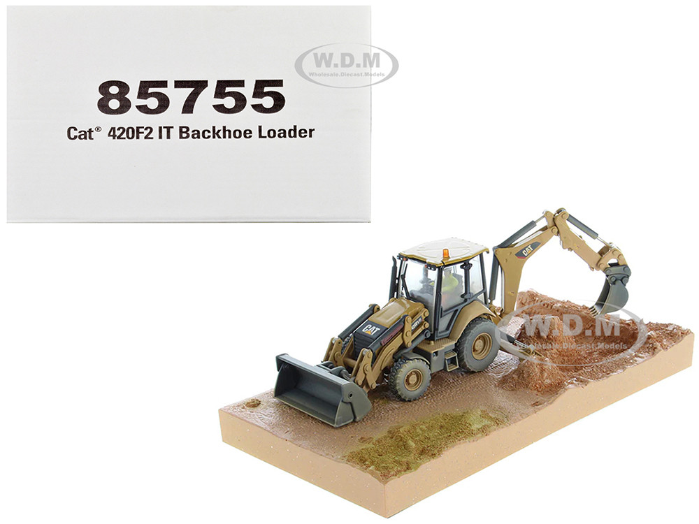 CAT Caterpillar 420F2 IT Backhoe Loader with Operator Yellow "Weathered Series" 1/50 Diecast Model by Diecast Masters diecast model