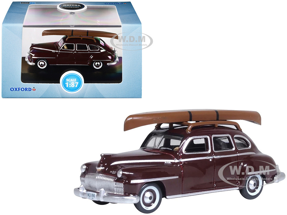 1946 DeSoto Suburban with Roof Rack and Canoe Royal Maroon 1/87 (HO) Scale Diecast Model Car by Oxford Diecast diecast model