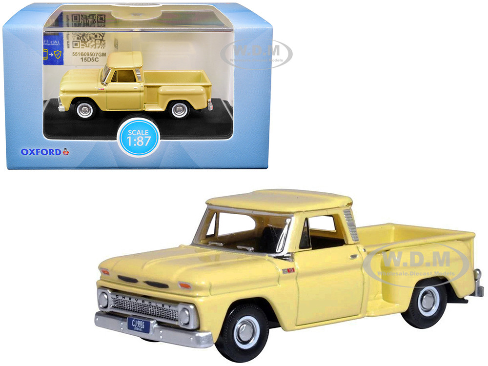 1965 Chevrolet C10 Stepside Pickup Truck Yellow 1/87 (HO) Scale Diecast Model Car by Oxford Diecast diecast model