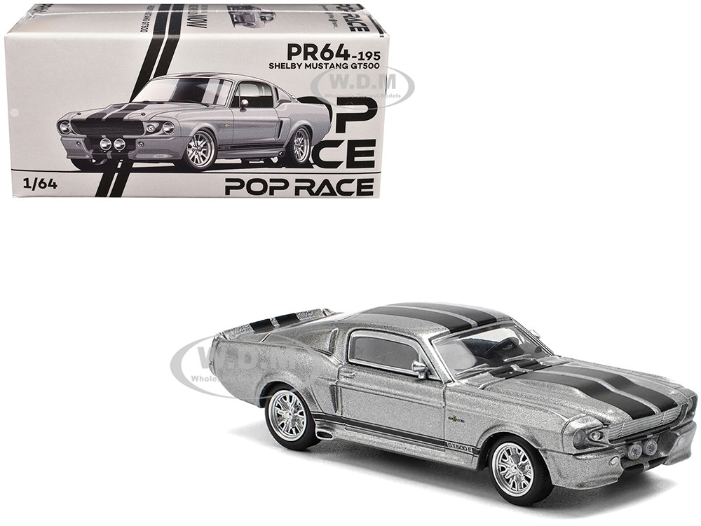 Shelby Mustang GT500 Gray Metallic with Black Stripes 1/64 Diecast Model Car by Pop Race diecast model
