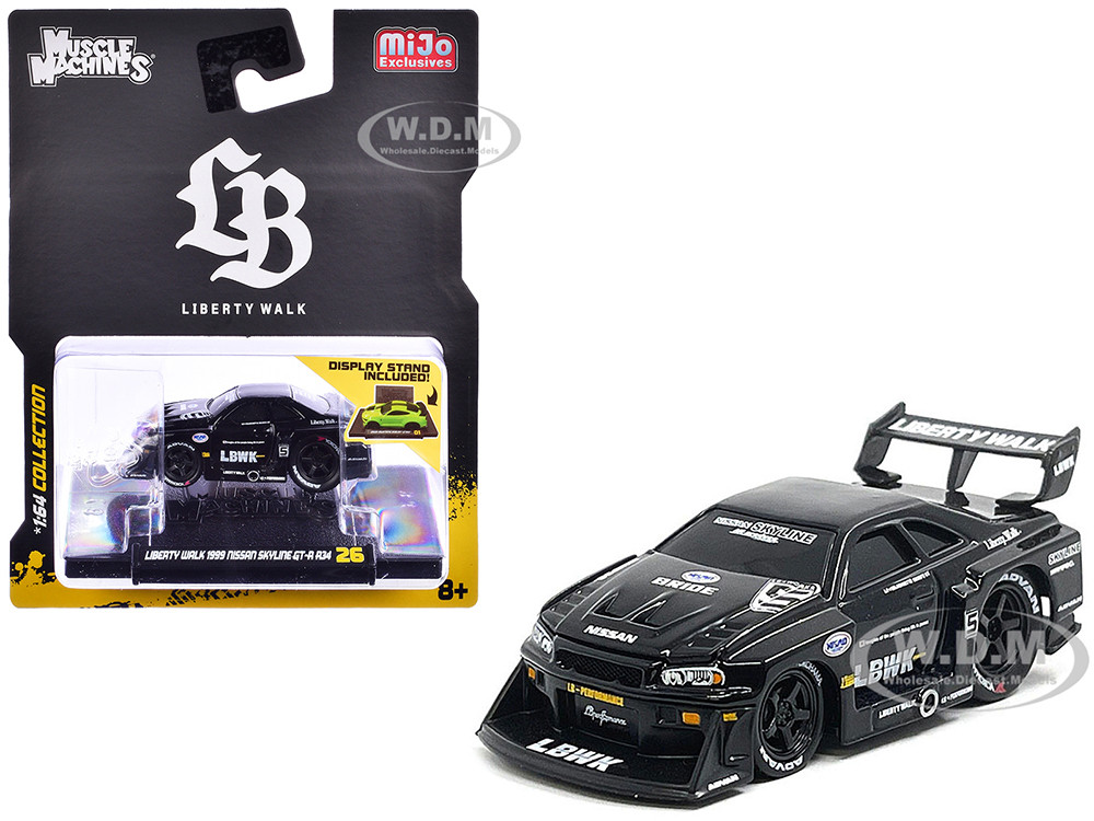 1999 Nissan Skyline GT-R (R34) #5 "Liberty Walk" Black 1/64 Diecast Model Car by Muscle Machines diecast model