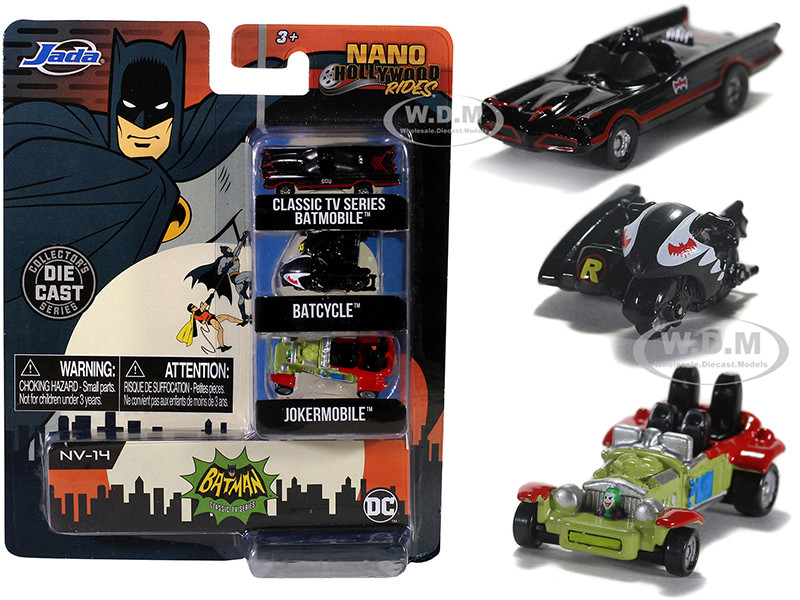 "Batman" (1966-1968) Classic TV Series 3 piece Set "Nano Hollywood Rides" Diecast Models by Jada diecast model