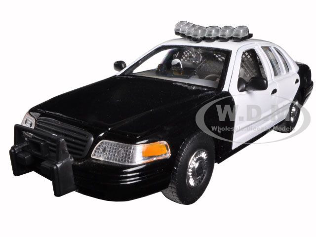 1999 Ford Crown Victoria Unmarked Police Car Black/White In Display Case with Light Bar and Push Bar 1/24 Diecast Model Car by Welly diecast model