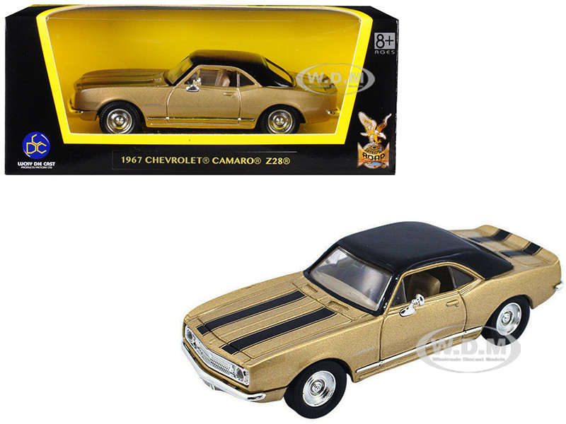 1967 Chevrolet Camaro Z-28 Gold with Black Stripes and Black Top 1/43 Diecast Model Car by Road Signature diecast model