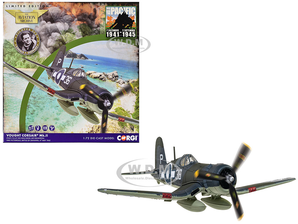 Vought Corsair Mk. II Fighter Aircraft "JT537, 1836 Naval Air Squadron, HMS Victorious, Battle of Okinawa" (1945) British Royal Navy Fleet Air Arm "The Aviation Archive" Series 1/72 Diecast Model by Corgi diecast model