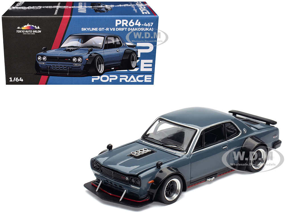 Skyline GT-R V8 Drift "Hakosuka" RHD (Right Hand Drive) Gray "Tokyo Auto Salon Hong Kong 2025" Special Edition 1/64 Diecast Model Car by Pop Race diecast model