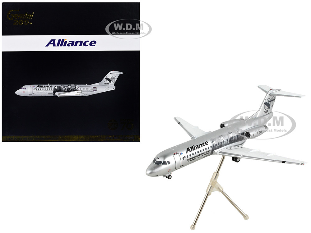Fokker F70 Commercial Aircraft "Alliance Airlines - 100 Years First Flight from England" Silver Metallic "Gemini 200" Series 1/200 Diecast Model Airplane by GeminiJets diecast model