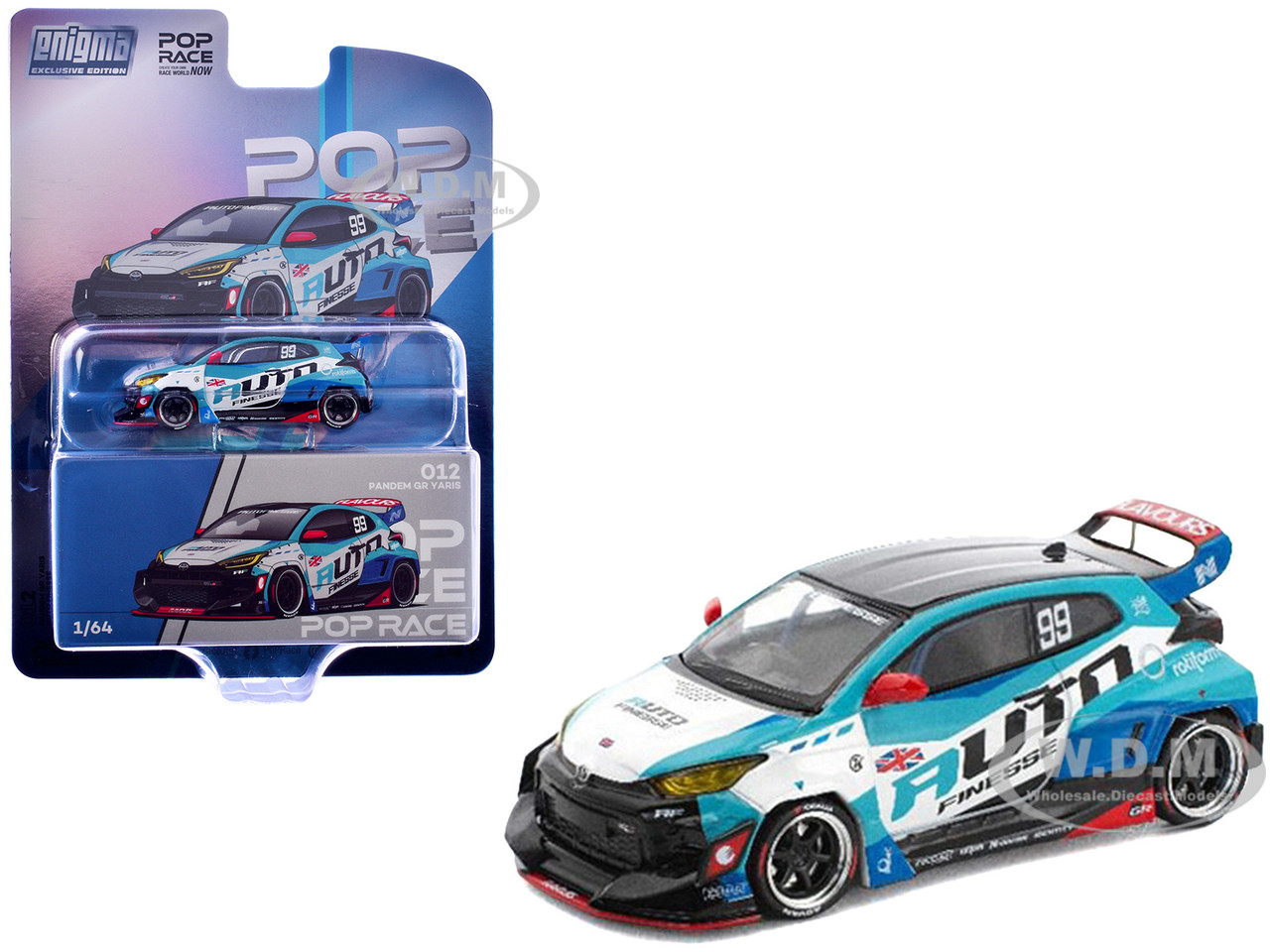 Pandem GR Yaris RHD (Right Hand Drive) #99 "Auto Finesse" Blue and White with Graphics "Enigma Exclusive Edition" 1/64 Diecast Model Car by Pop Race diecast model