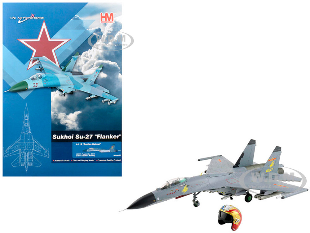 Shenyang J-11A Fighter Aircraft "40547, Golden Helmet" (2014) People's Liberation Army Air Force with 1/8 Scale Golden Helmet "Air Power Series" 1/72 Diecast Model by Hobby Master diecast model