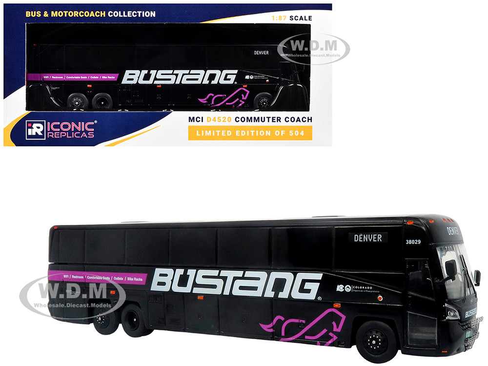 MCI D4520 Commuter Coach Bus "Bustang - Colorado Department of Transportation" Black "The Bus & Motorcoach Collection" Limited Edition to 504 pieces Worldwide 1/87 (HO) Diecast Model by Iconic Replicas diecast model
