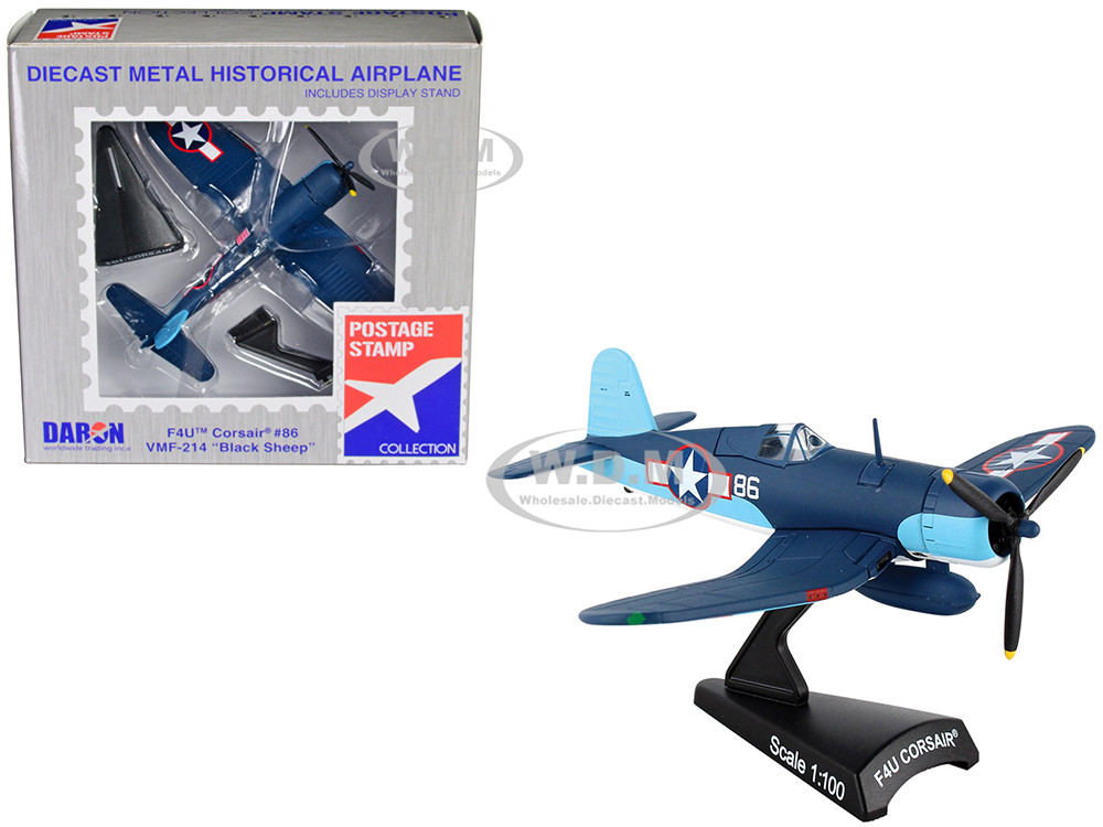 Vought F4U Corsair Fighter Aircraft "VMF-214 Black Sheep" United States Navy 1/100 Diecast Model Airplane by Postage Stamp diecast model